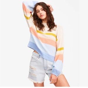 Billabong Multicolor Cropped Crewneck Sweater, Small